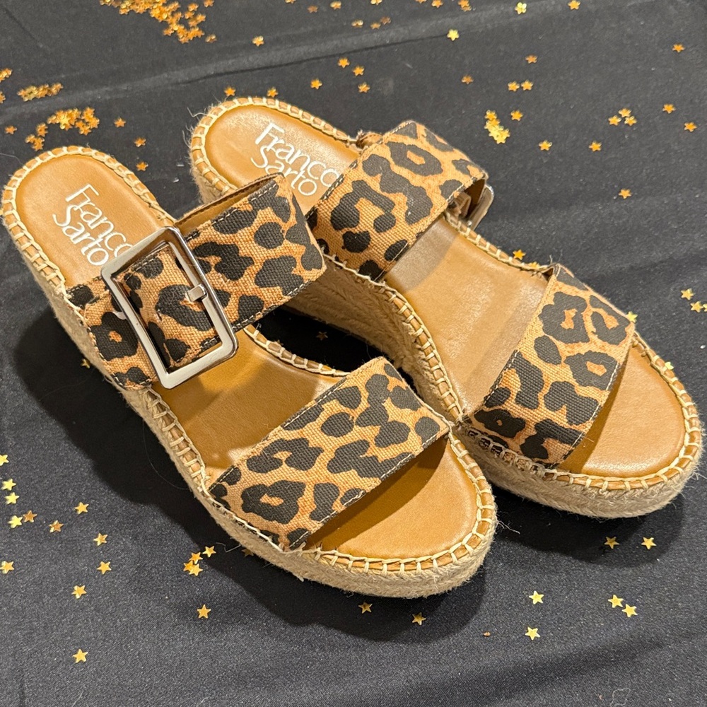 Franco Sarto Tan Leopard Espadrille Sandals